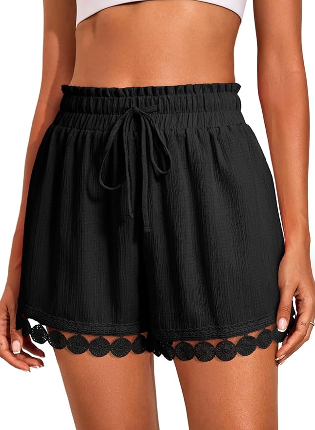 Dokotoo Elastic Waist Drawstring Lace Boho Coverup Shorts